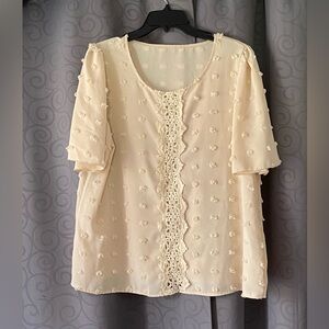 SHEIN Cream Flutter Sleeve Ruffled Blouse